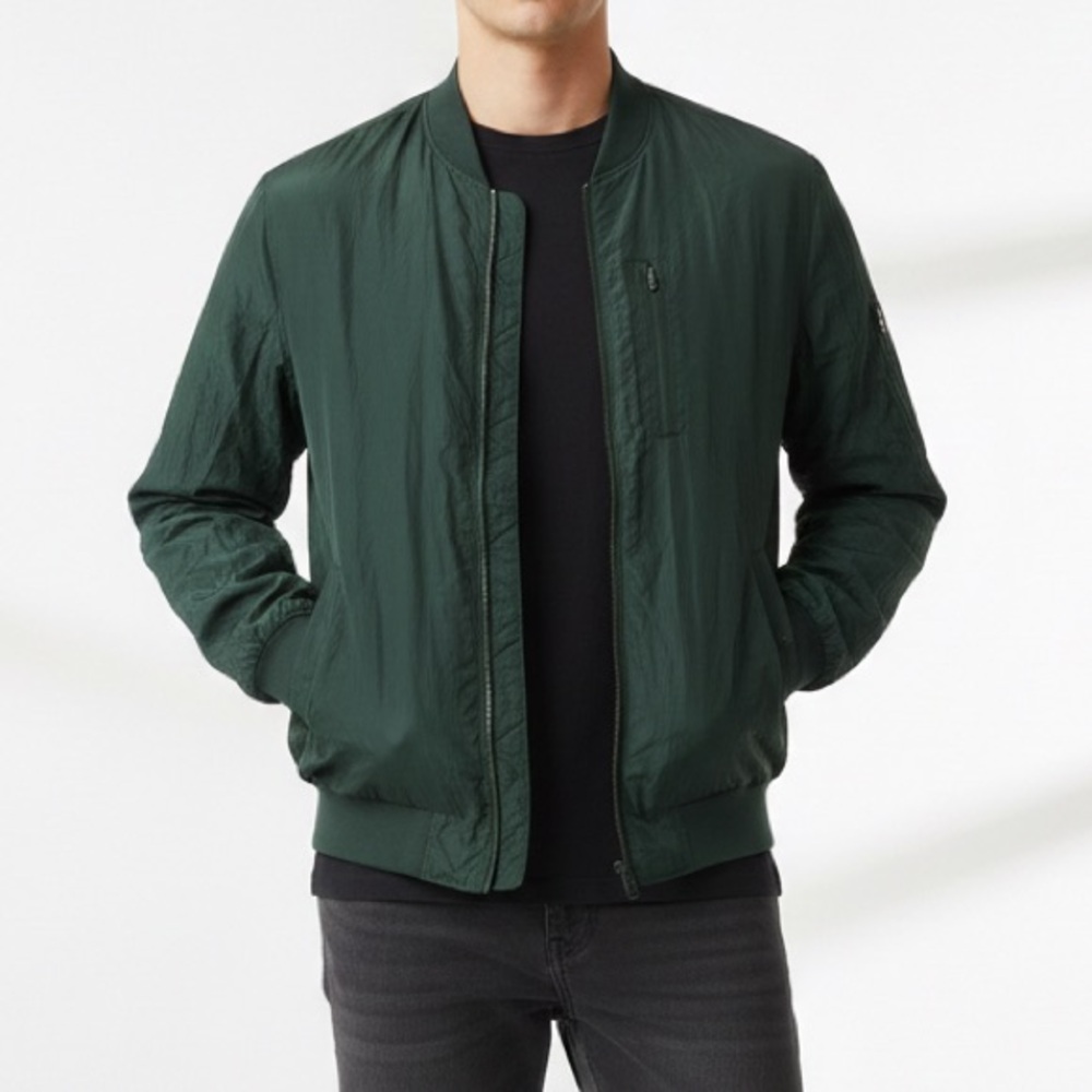 Vintage Moores Green Zip up‎ Silk Bomber Jacket Men’s Size XL